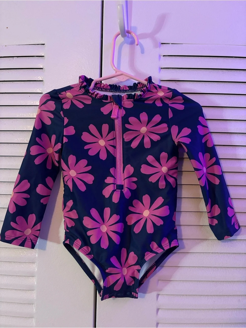 Carter's Navy Long-Sleeve One-Piece Rashguard with Pink Floral 18 Month